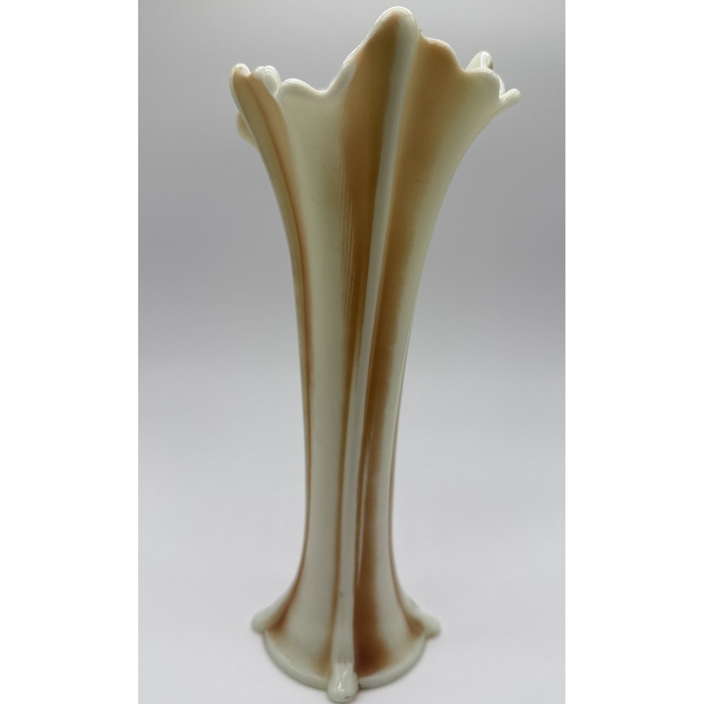 Northwood Four Pillars Nutmeg Custard Glass Vase 9"